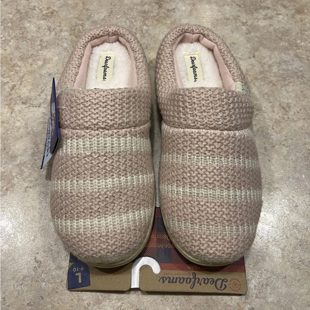 NWT - Dearfoams Memory Foam Womens  Knit Clog Slipper - Dusty Pink Large 9-10